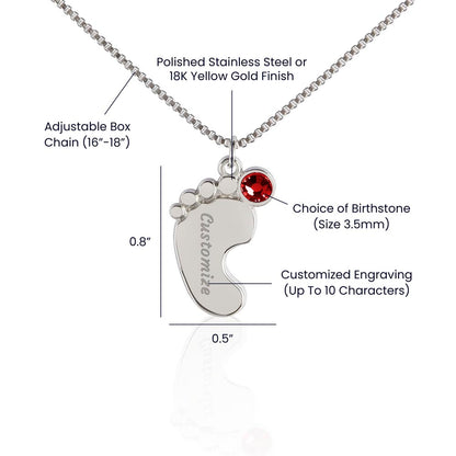 Personalized Baby Feet Necklace with Birthstone for Mom – Custom Engraved Mother Jewelry