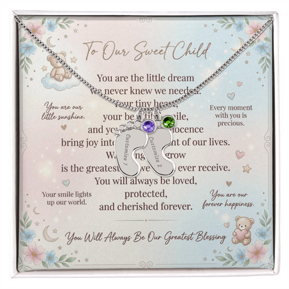 Personalized Baby Feet Necklace with Birthstone for Mom – Custom Engraved Mother Jewelry