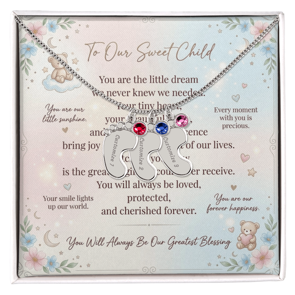 Personalized Baby Feet Necklace with Birthstone for Mom – Custom Engraved Mother Jewelry