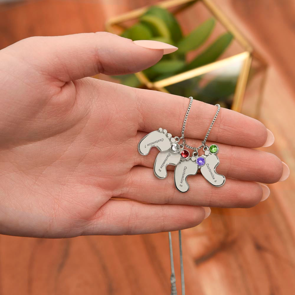 Personalized Baby Feet Necklace with Birthstone for Mom – Custom Engraved Mother Jewelry