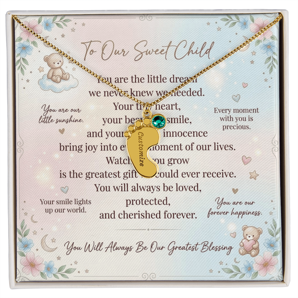 Personalized Baby Feet Necklace with Birthstone for Mom – Custom Engraved Mother Jewelry