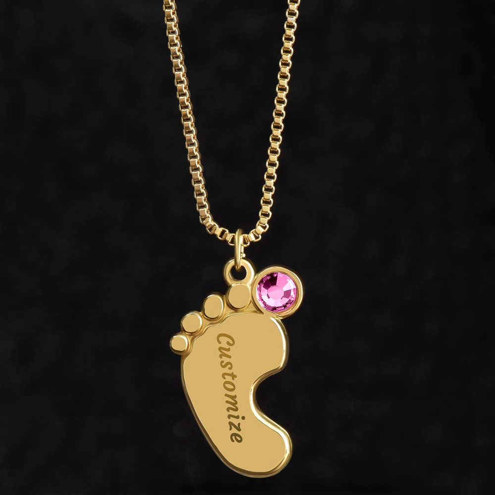 Personalized Baby Feet Necklace with Birthstone for Mom – Custom Engraved Mother Jewelry