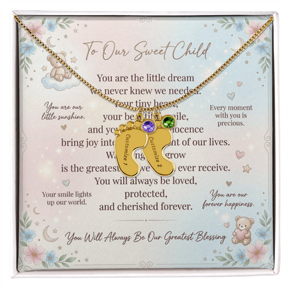 Personalized Baby Feet Necklace with Birthstone for Mom – Custom Engraved Mother Jewelry