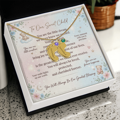 Personalized Baby Feet Necklace with Birthstone for Mom – Custom Engraved Mother Jewelry