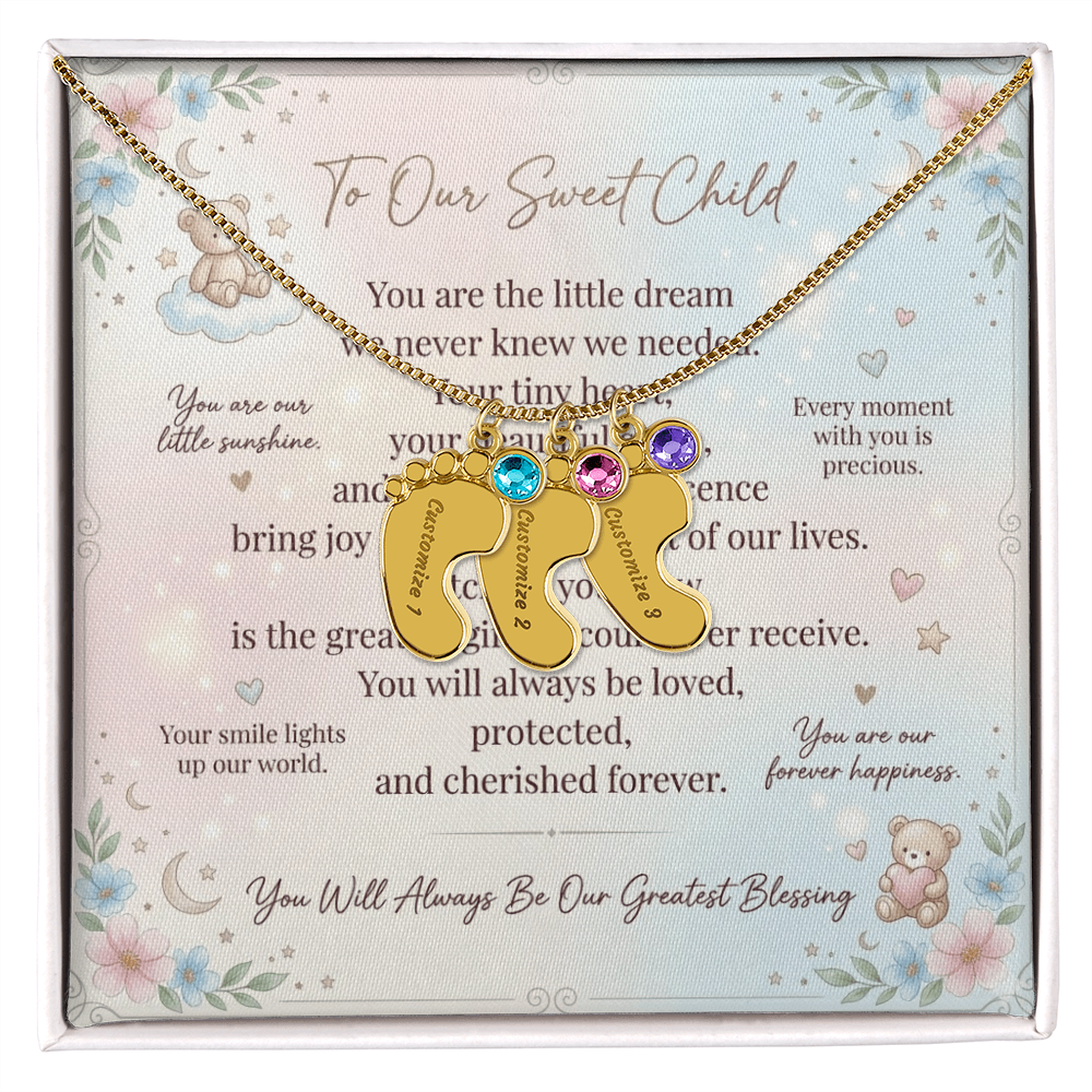 Personalized Baby Feet Necklace with Birthstone for Mom – Custom Engraved Mother Jewelry