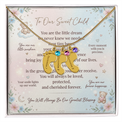 Personalized Baby Feet Necklace with Birthstone for Mom – Custom Engraved Mother Jewelry