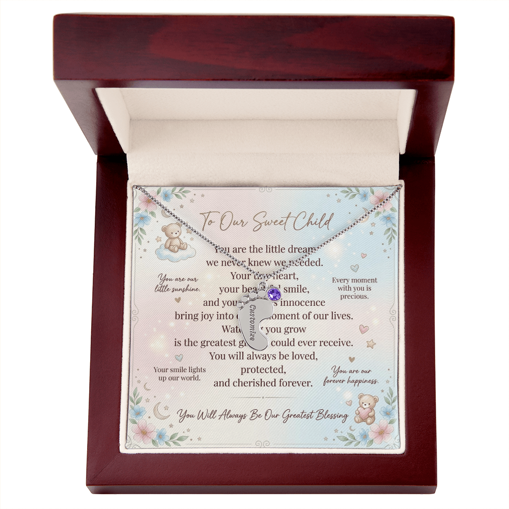 Personalized Baby Feet Necklace with Birthstone for Mom – Custom Engraved Mother Jewelry