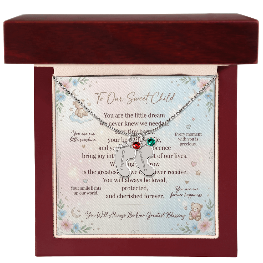 Personalized Baby Feet Necklace with Birthstone for Mom – Custom Engraved Mother Jewelry