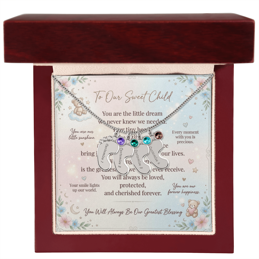 Personalized Baby Feet Necklace with Birthstone for Mom – Custom Engraved Mother Jewelry