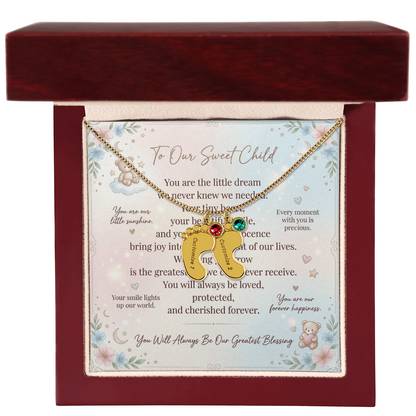 Personalized Baby Feet Necklace with Birthstone for Mom – Custom Engraved Mother Jewelry