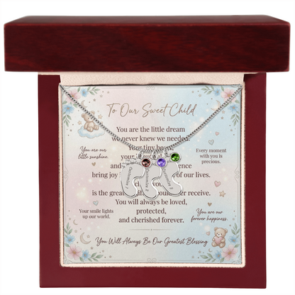 Personalized Baby Feet Necklace with Birthstone for Mom – Custom Engraved Mother Jewelry