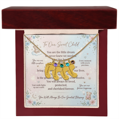 Personalized Baby Feet Necklace with Birthstone for Mom – Custom Engraved Mother Jewelry