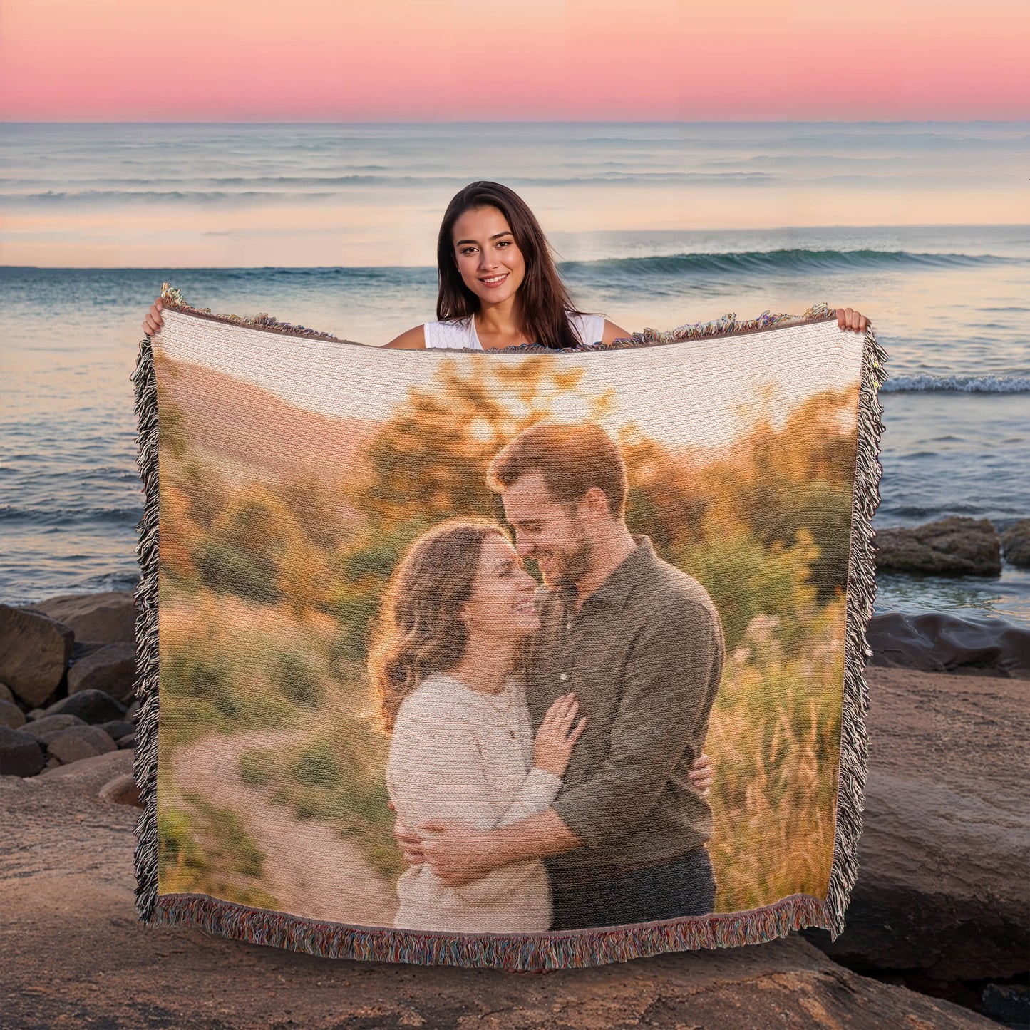 Custom Family Photo Woven Blanket – Meaningful Gift for Loved Ones