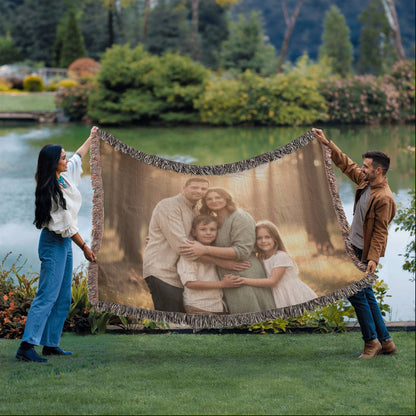 Custom Family Photo Woven Blanket – Meaningful Gift for Loved Ones