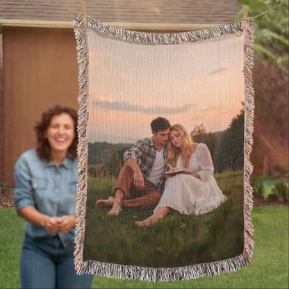 Personalized Photo Heirloom Woven Blanket – Custom Portrait Memory Keepsake