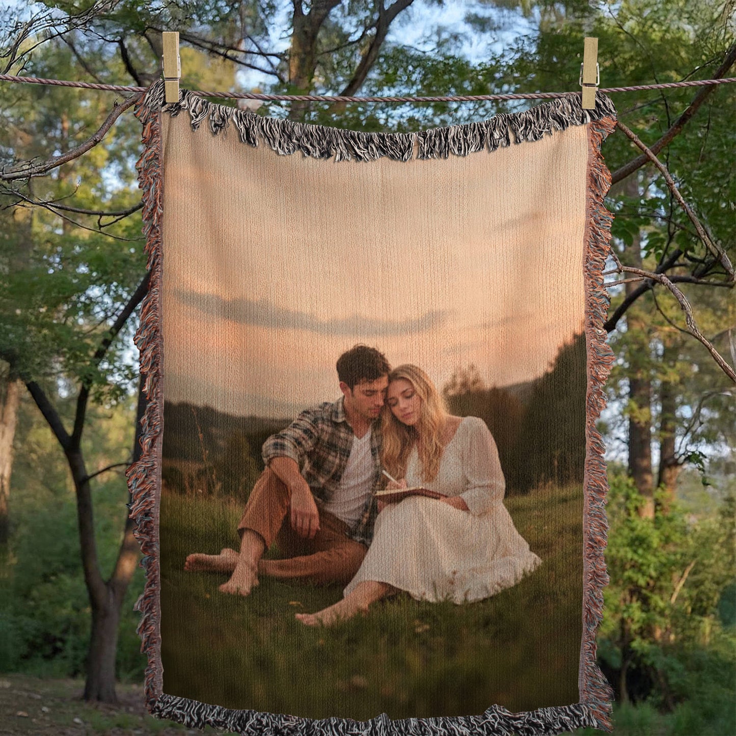 Personalized Photo Heirloom Woven Blanket – Custom Portrait Memory Keepsake