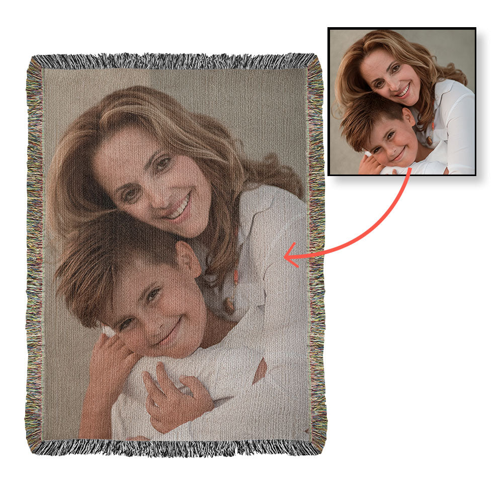 Personalized Photo Heirloom Woven Blanket – Custom Portrait Memory Keepsake