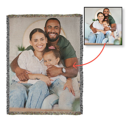 Personalized Photo Heirloom Woven Blanket – Custom Portrait Memory Keepsake