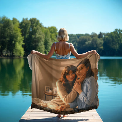 Personalized Family Woven Blanket – Custom Landscape Photo Keepsake Gift