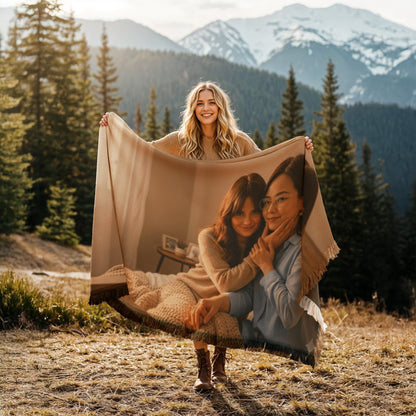 Personalized Family Woven Blanket – Custom Landscape Photo Keepsake Gift