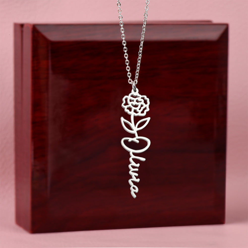 Personalized Floral Name Necklace – Custom Flower Design Jewelry Gift for Her