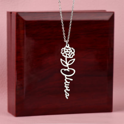 Personalized Floral Name Necklace – Custom Flower Design Jewelry Gift for Her