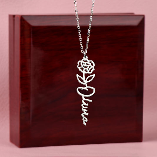 Personalized Floral Name Necklace – Custom Flower Design Jewelry Gift for Her