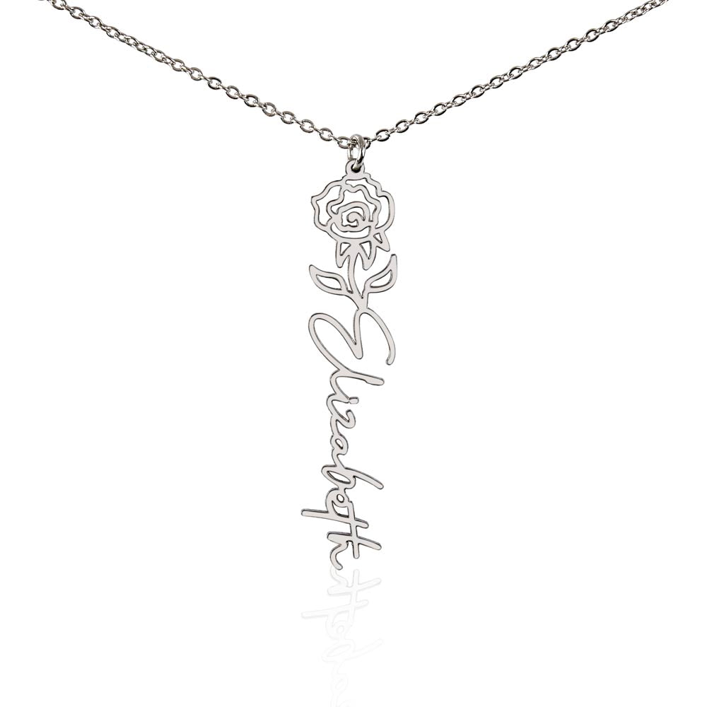 Personalized Floral Name Necklace – Custom Flower Design Jewelry Gift for Her