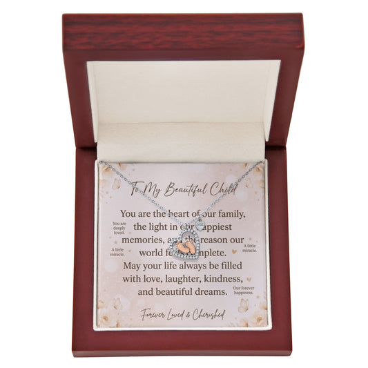 Baby feet heart necklace for mothers with sparkling heart pendant