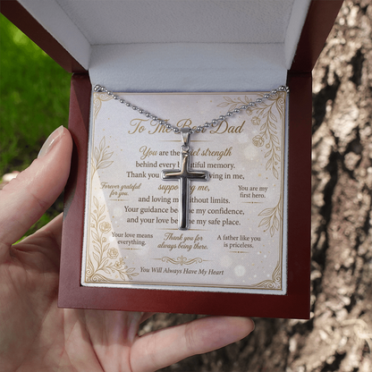 Men’s religious cross necklace close-up
