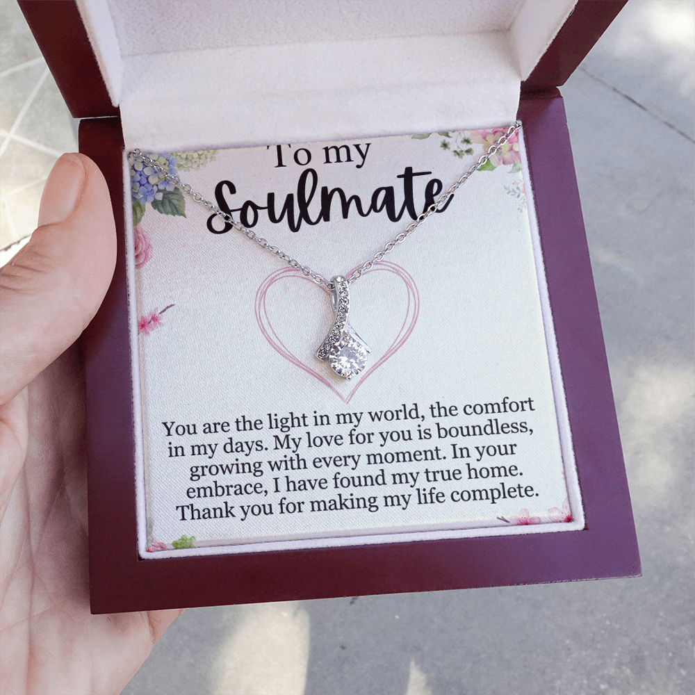 Elegant necklace displayed from side angle