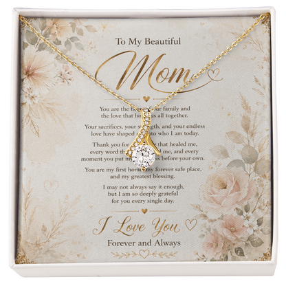 Meaningful jewelry gift for mom displayed in luxury gift box