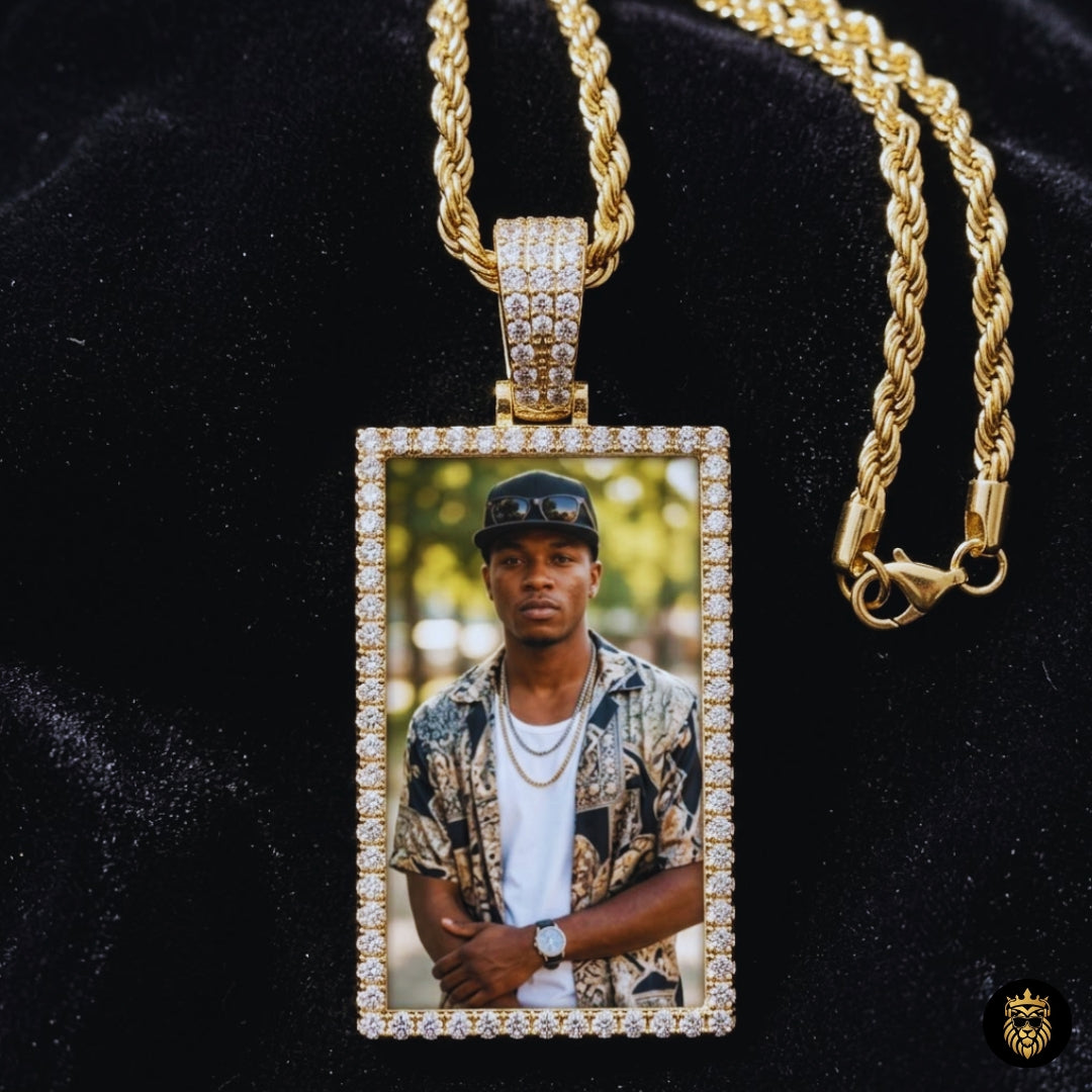Custom engraved photo pendant necklace gift for him