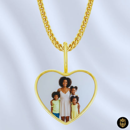 Custom heart-shaped photo necklace with iced-out hip hop design
