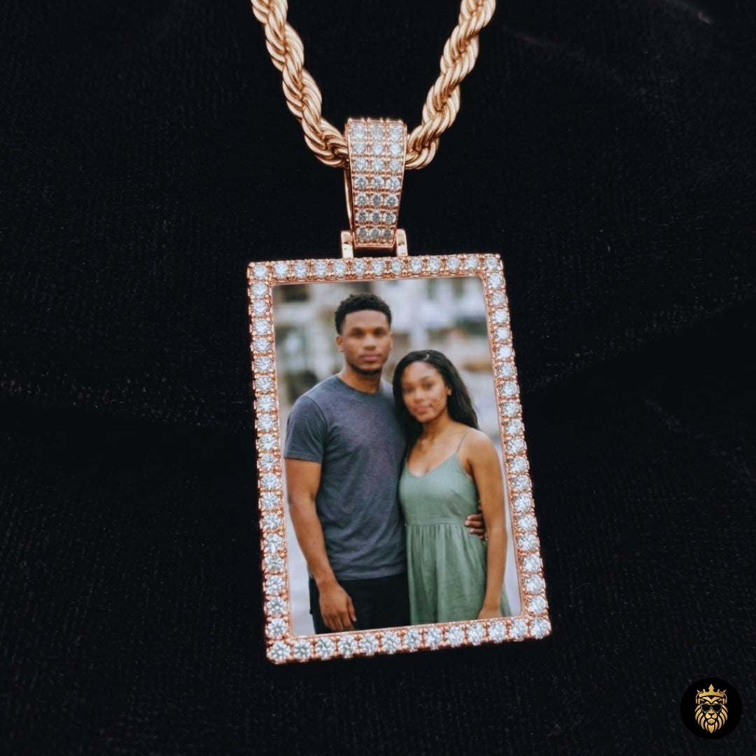 Men’s square picture pendant necklace with gold finish