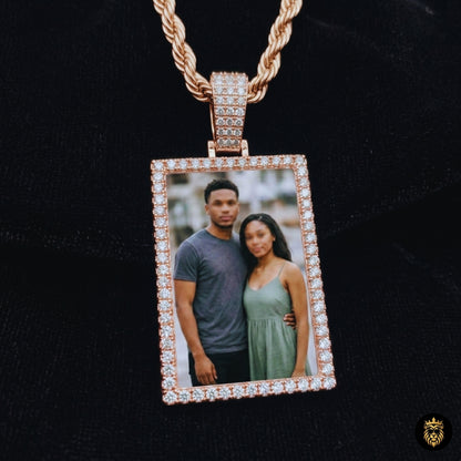 Men’s square picture pendant necklace with gold finish
