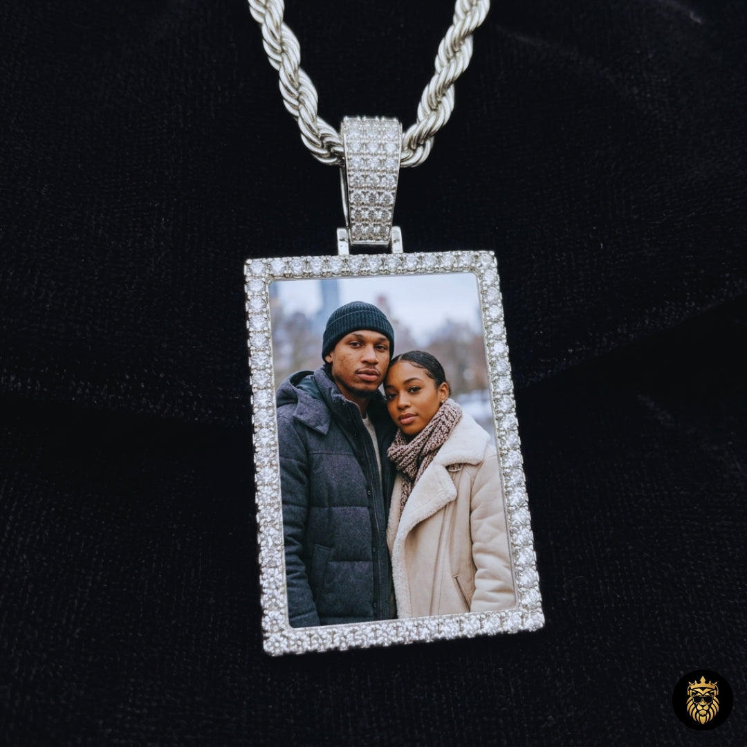 Custom square photo medallion necklace for men in 14K gold plating