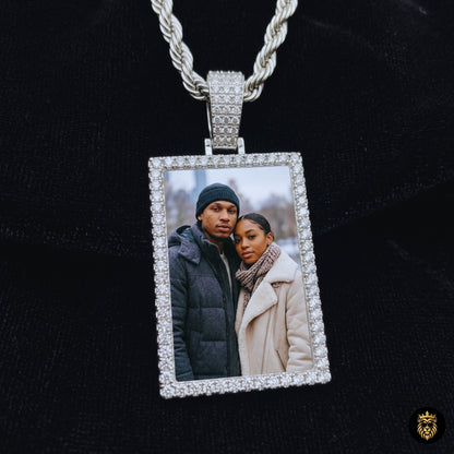Custom square photo medallion necklace for men in 14K gold plating
