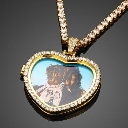Custom Heart Photo Medallions Necklace