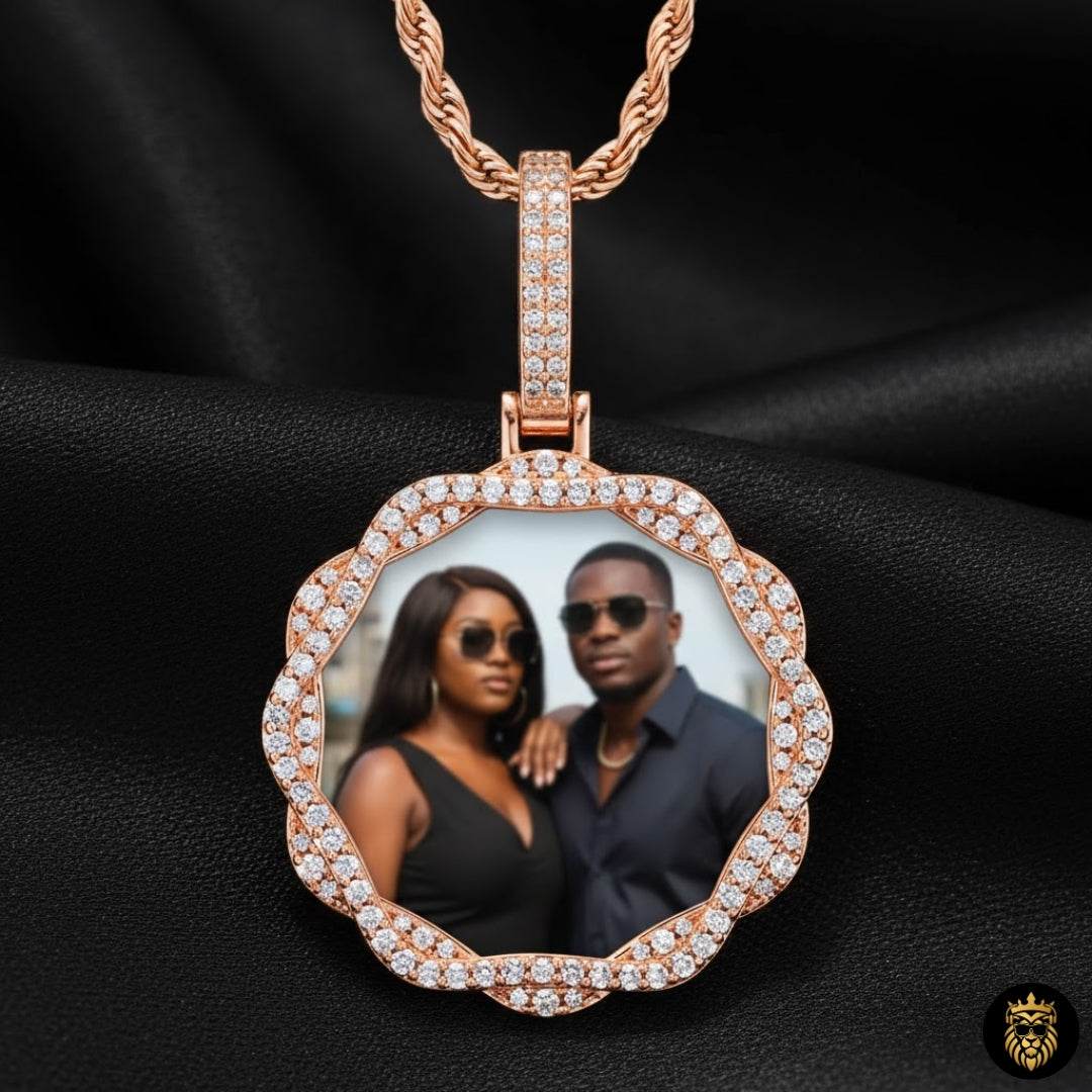Two-row photo necklace for men and women with clear crystal display

