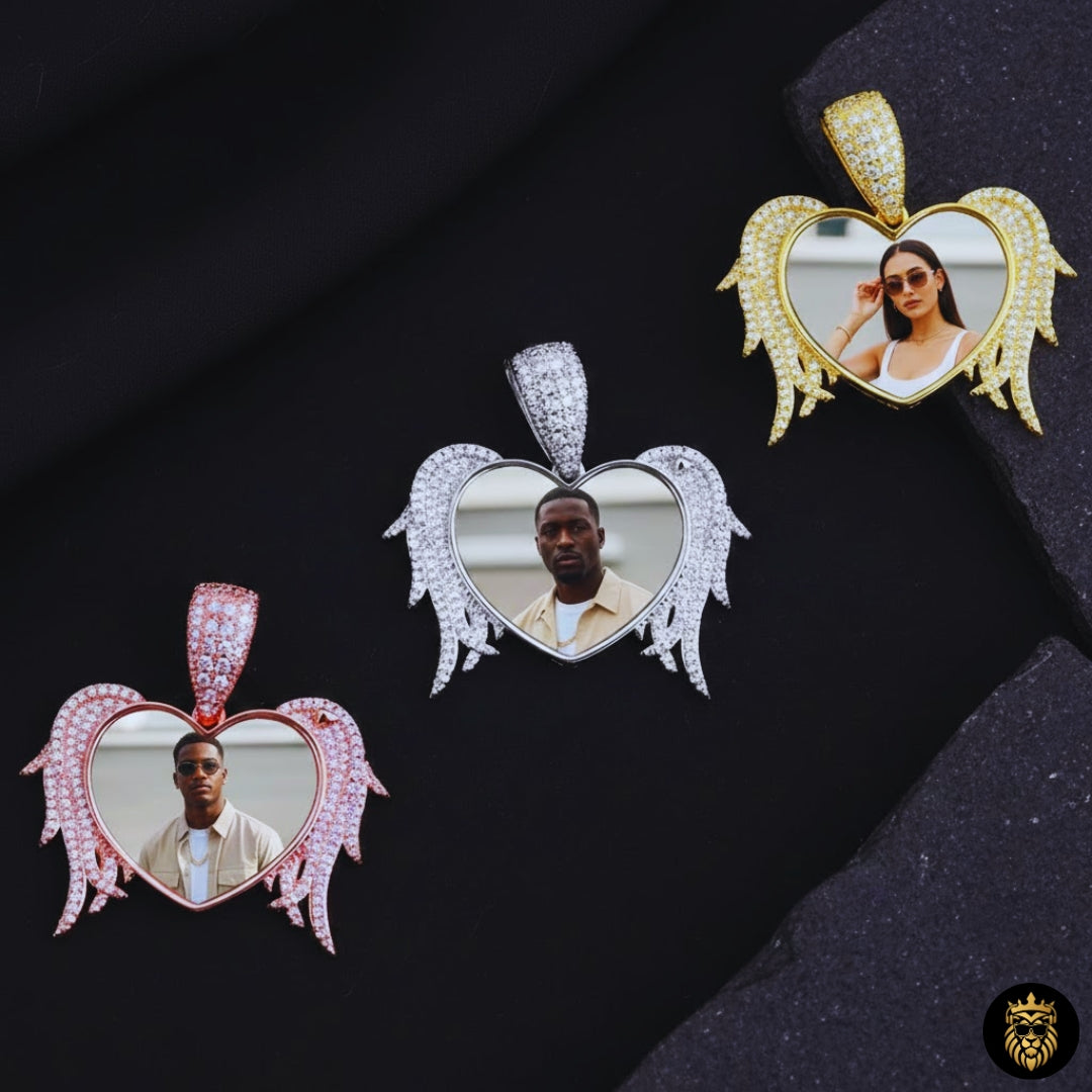 Close-up of 5A CZ iced-out heart medallion
