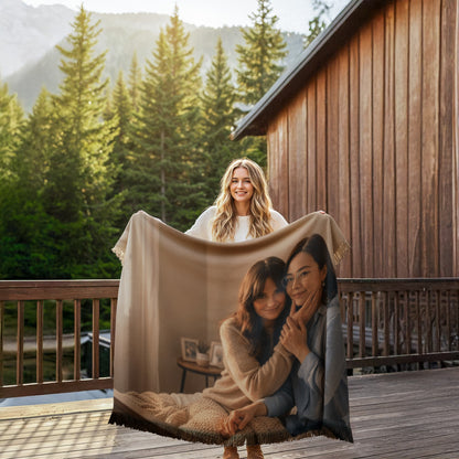 Family memory throw blanket woven from a high-resolution photo.