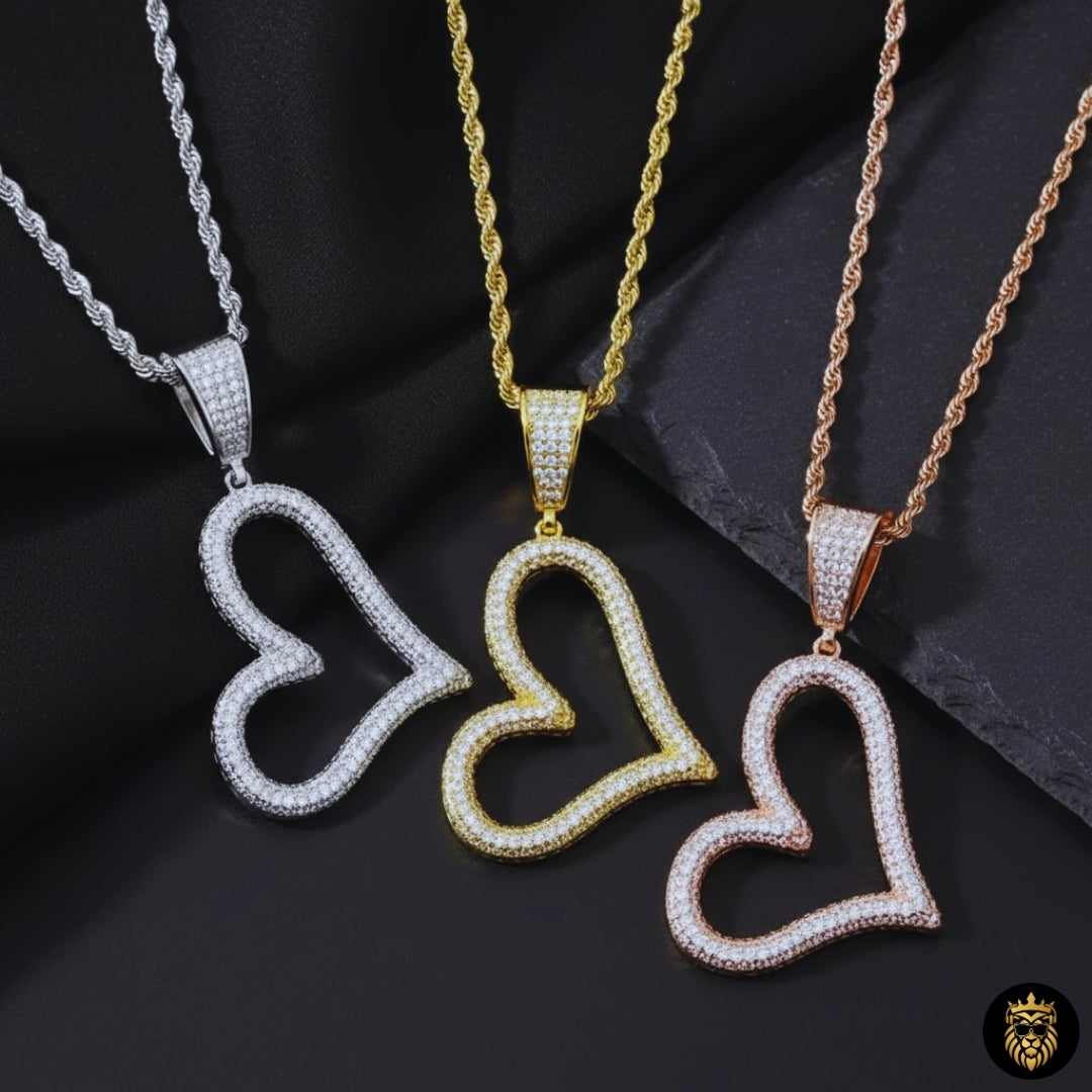 Romantic heart pendant necklace on gold chain
