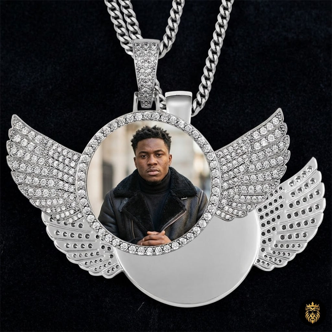 Open medallion necklace displaying custom photo memory
