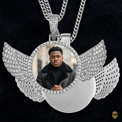 Open medallion necklace displaying custom photo memory
