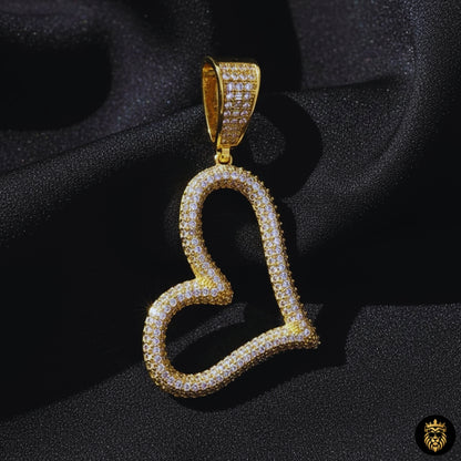 Gold iced out open heart necklace with cubic zirconia stones
