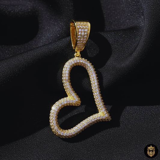 Gold iced out open heart necklace with cubic zirconia stones
