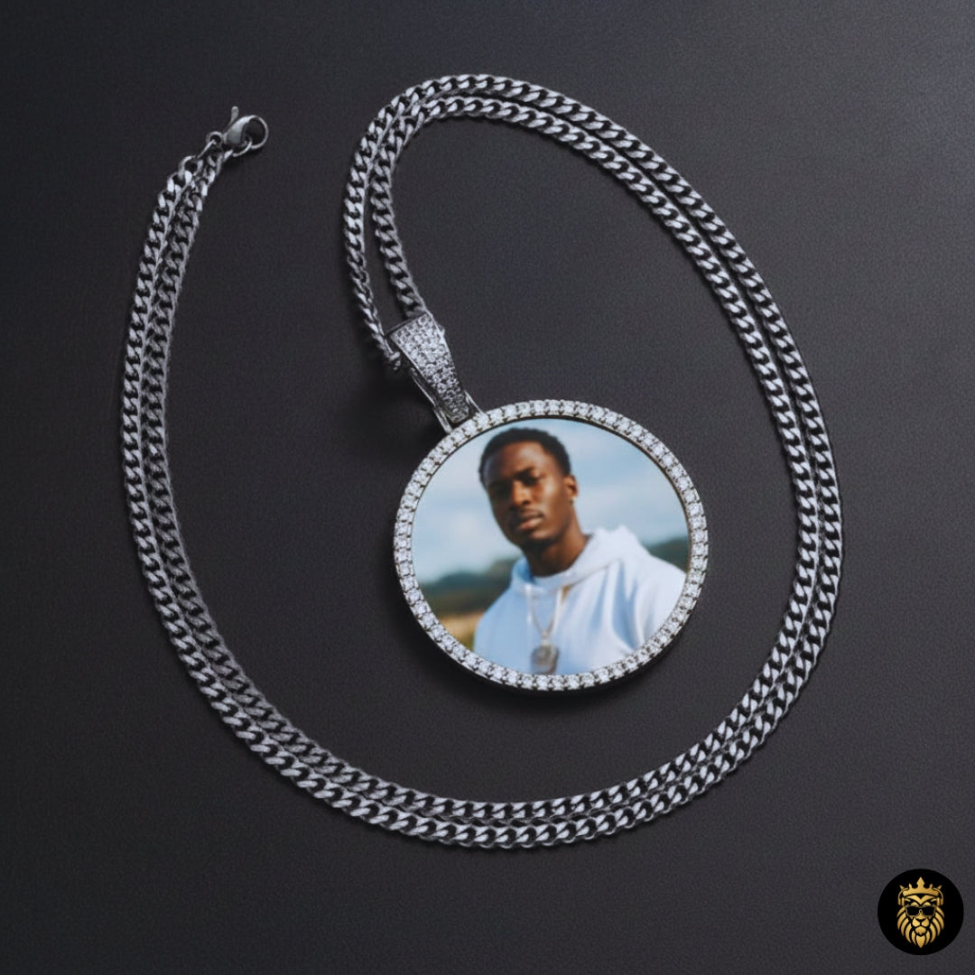 gold custom photo pendant necklace gift for him