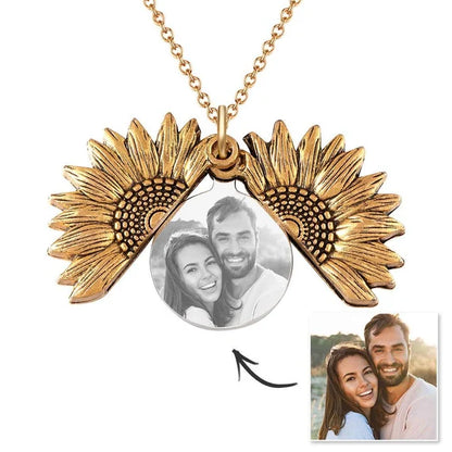2025 New Arrival Sunflower Custom Photo Locket Necklace For Women