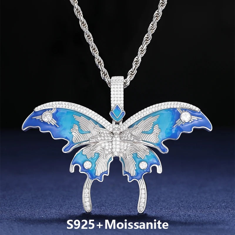 Personalized Moissanite Certified Enamel Butterfly Pendant Necklace for Man Woman 925 Sterling Silver Hip Hop Jewelry Necklace